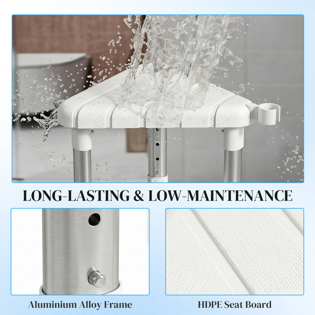 Shower Stool, Aluminium Alloy Corner Shower Chair with Storage Shelf a