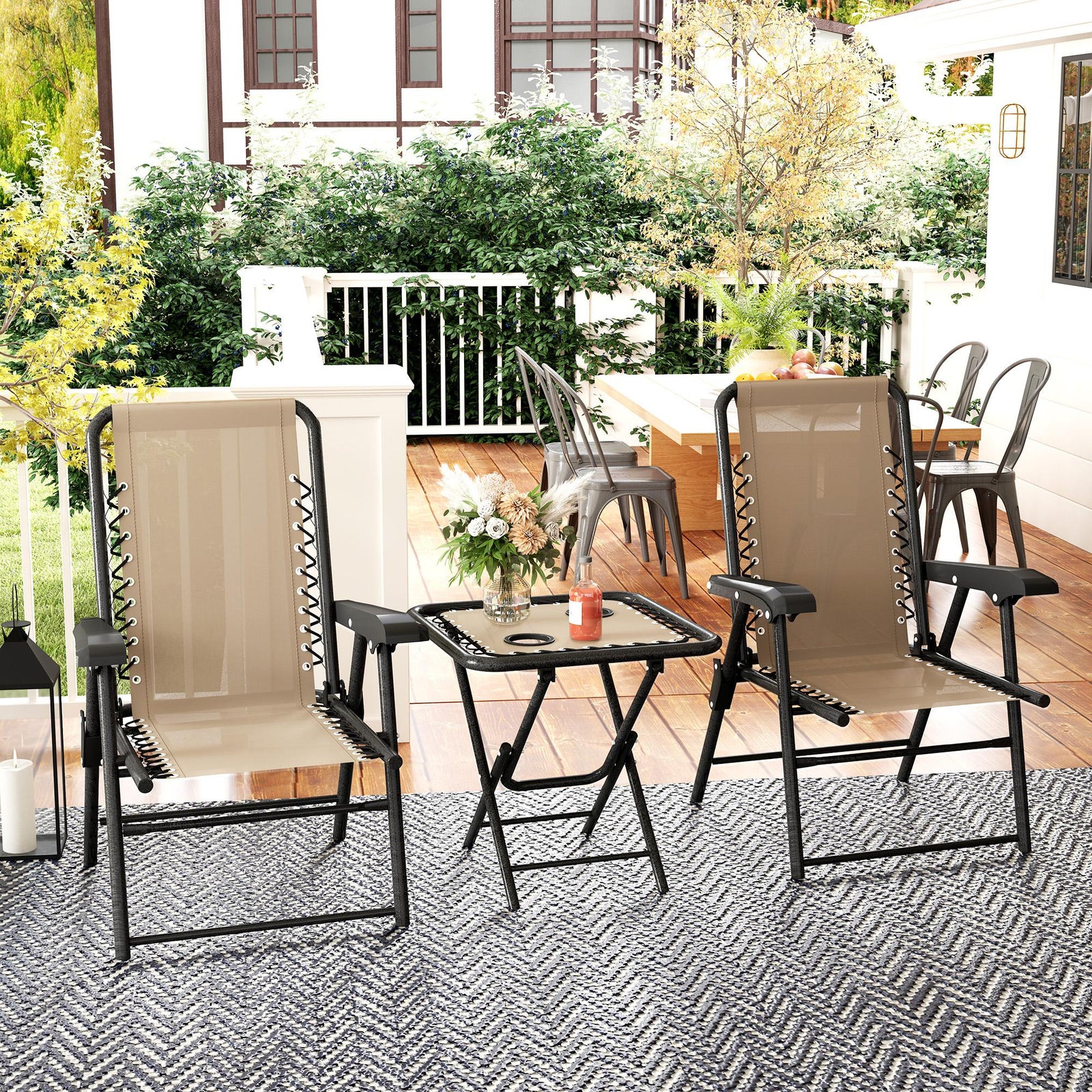 Three-Piece Garden Table and Chair Set - Khaki