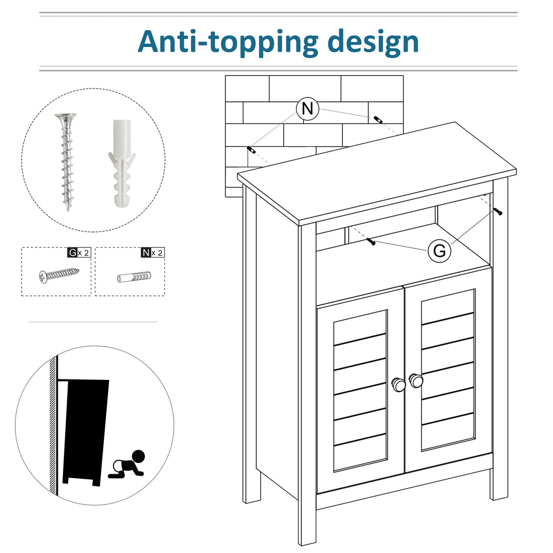 Bathroom Floor Cabinet, Free Standing Cupboard with Double Doors and Adjustable Shelf for Kitchen, Hallway, Living Room, Grey