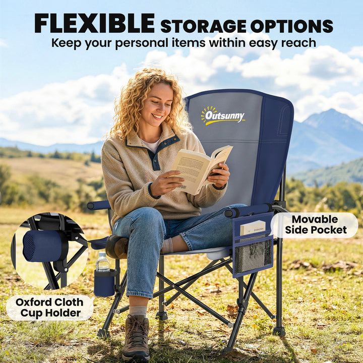 Padded Camping Chair Adults Heavy Duty Folding Chair Side Pocket Cup H
