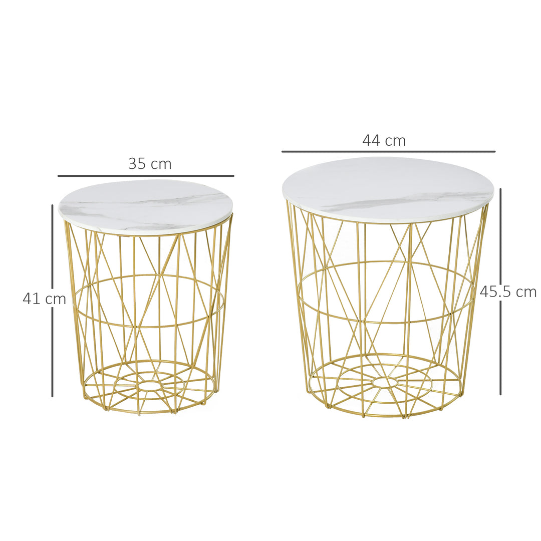 HOMCOM Set of 2 Nesting Side Tables with Storage, Round End Tables Coffee Tables with Steel Frame and Removable Round Top, White | Aosom UK