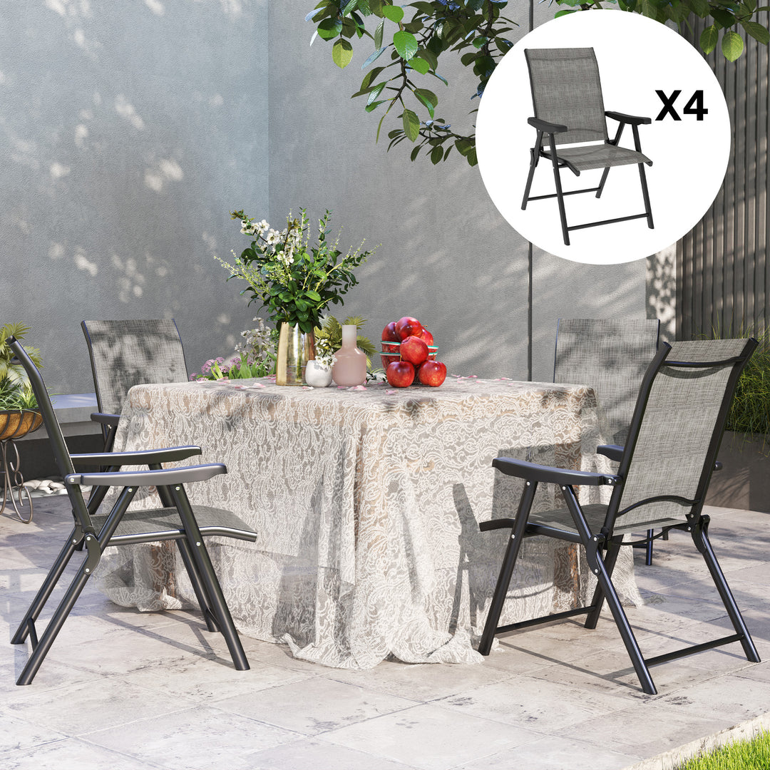 Set of Four Folding Outdoor Chairs - Black/Grey