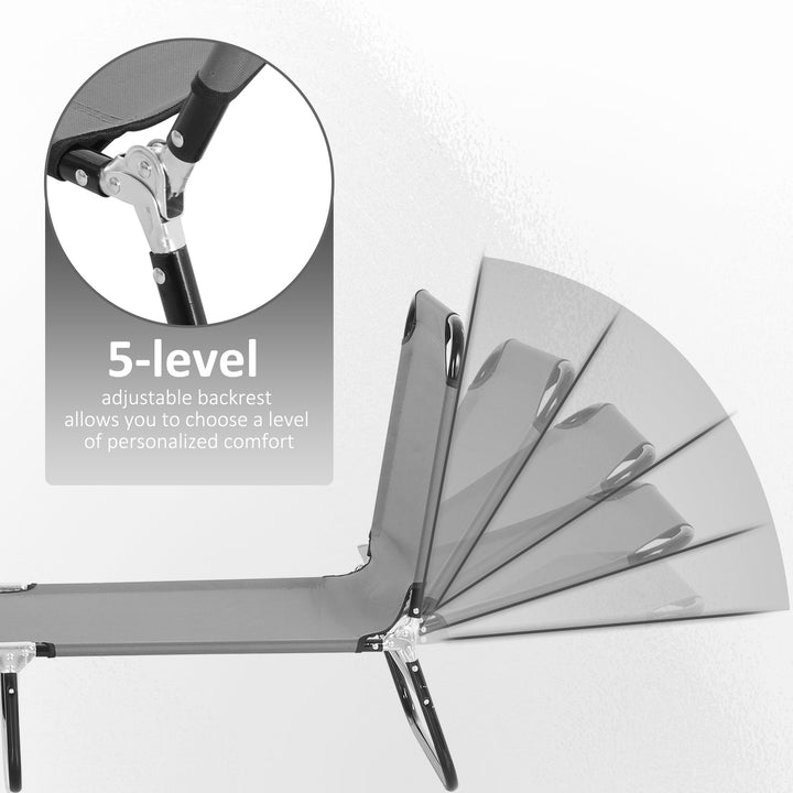 MCL Foldable Sun Lounger with 5-Position Adjustable Backrest, Outdoor Portable Recliner Chaise Lounge Chair with Breathable Mesh Fabric, Grey