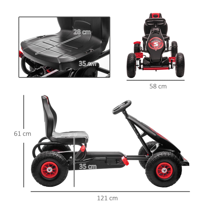 Kids Pedal Go Kart, with Adjustable Seat, Inflatable Tyres - Red