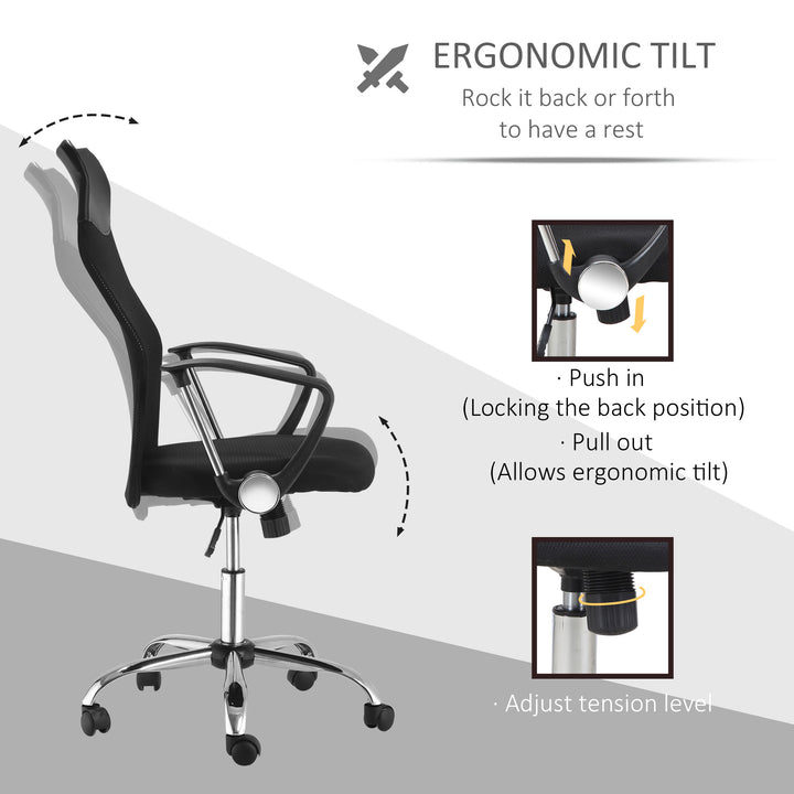 HOMCOM Ergonomic Office Chair Mesh Chair with Adjustable Height Tilt Function Black | Aosom UK