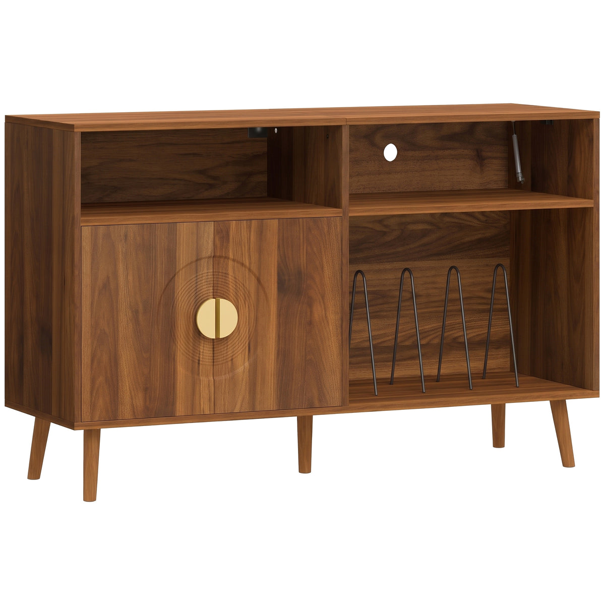 Record Player Stand, Vinyl Record Holder with Storage Holds Up to 300 - Walnut brown