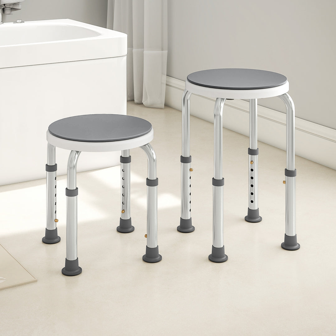 HOMCOM 360° Swivel Shower Chair, Height Adjustable Aluminium Shower Stool with Non-Slip Feet for Disabled, Elderly, Grey