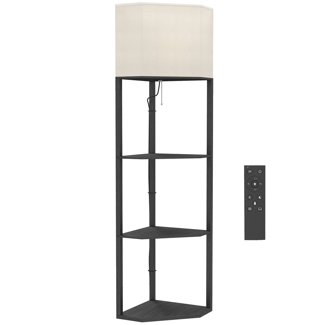 Corner Floor Lamp with Shelves and Lights, Modern Dimmable Standing La