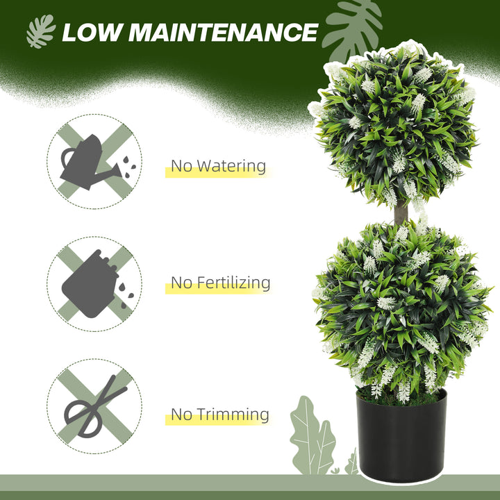 Set of 2 Decorative Artificial Plants Ball Trees with Lavender Flowers in Pot Fake Plants for Home Indoor Outdoor Decor, 70cm, White