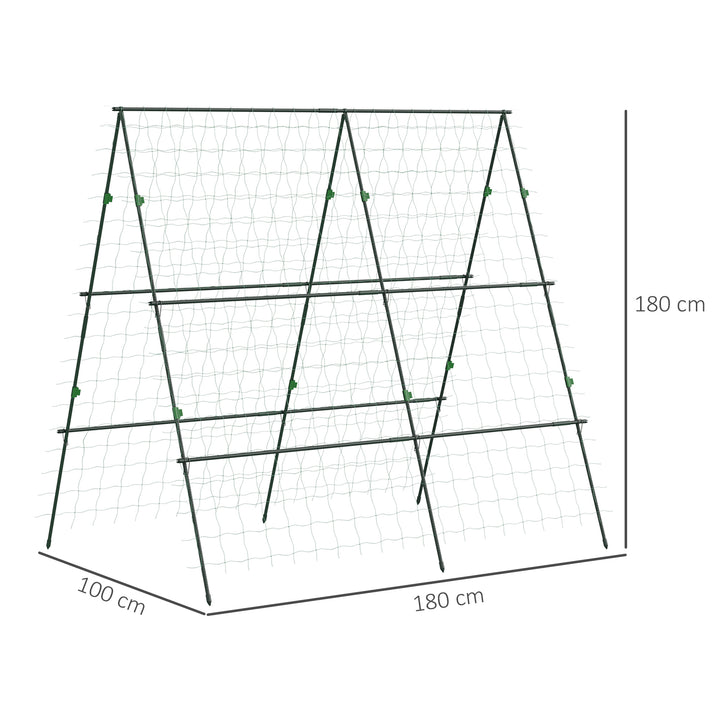 Garden Cucumber Trellis for Climbing Plants, A-Frame Trellis Plant Support with Climbing Net, DIY Adjustable Cucumber Support Frame for Raised Bed, Vegetables, Flowers, Fruit, Green