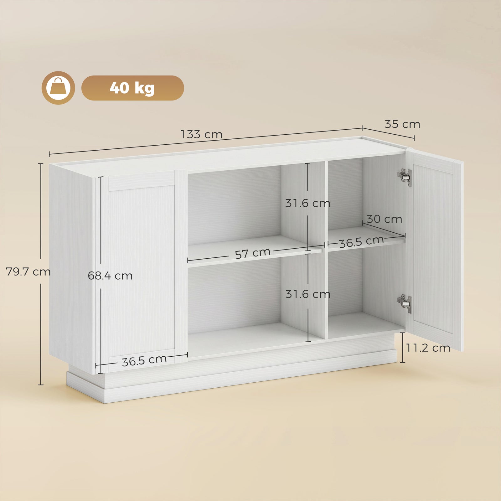 Sideboard Buffet Cabinet, 133 cm Storage Cabinet with 2 Open Shelves, 