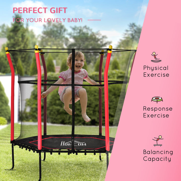 HOMCOM 5.2FT / 63 Inch Kids Trampoline With Enclosure Net Mini Indoor Outdoor Trampolines for Child Toddler Age 3 - 10 Years Red