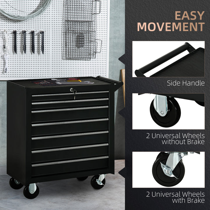 7-Drawer Rolling Tool Chest on Wheels, Lockable Tool Cabinet with Side Handle, Metal Tool Box Trolley for Garage, Workshop, Matte Black