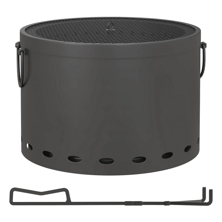 Smokeless Fire Pit, 38cm Portable Wood Burning Firepit with Spark Screen and Poker, Low Smoke Camping Bonfire Stove for Garden Patio Picnic, Dark Grey