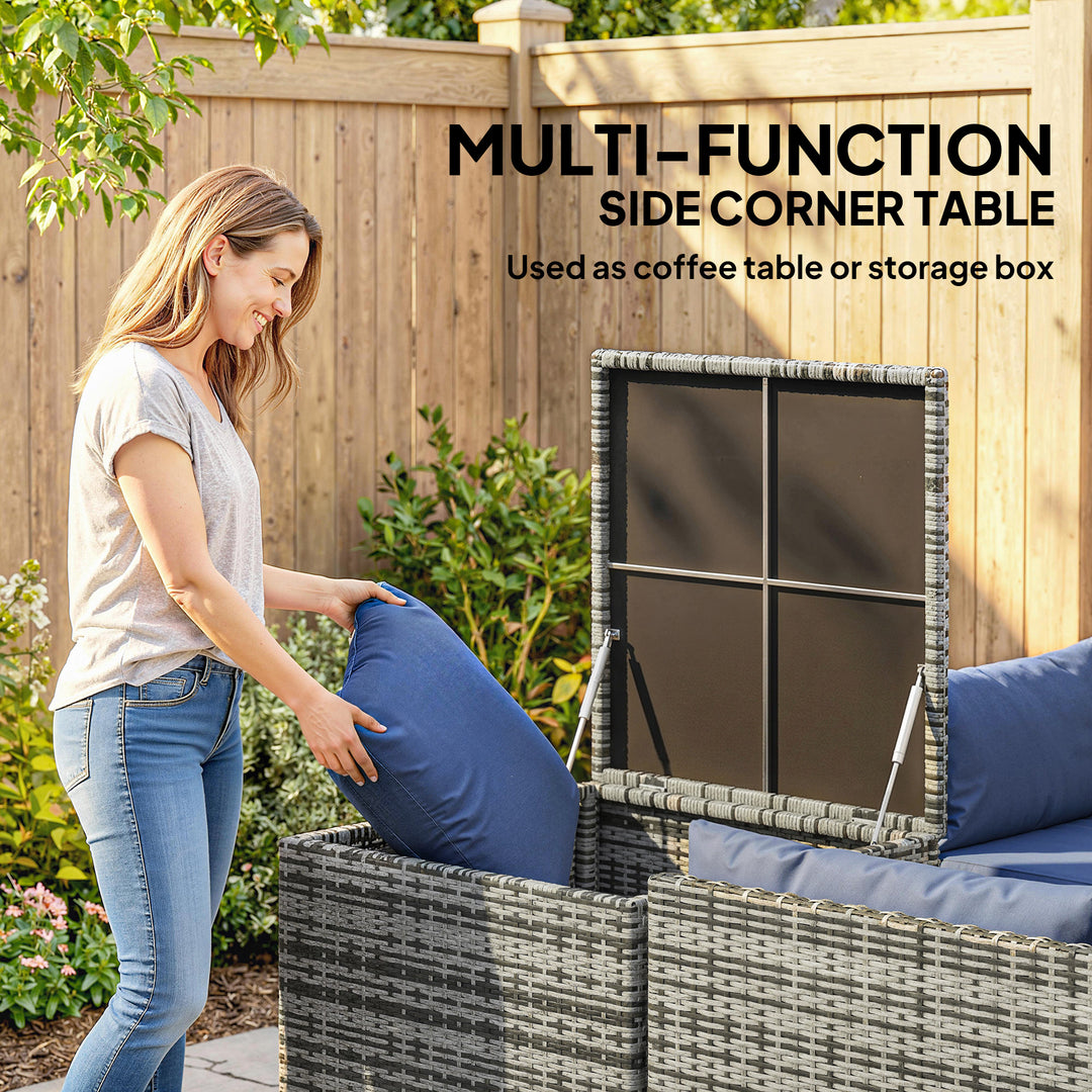 4 Piece Rattan Garden Furniture Set, Outdoor Corner Sofa Set with Stor
