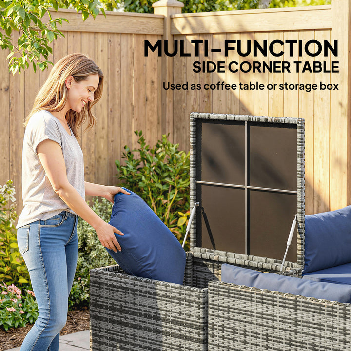 4 Piece Rattan Garden Furniture Set, Outdoor Corner Sofa Set with Stor