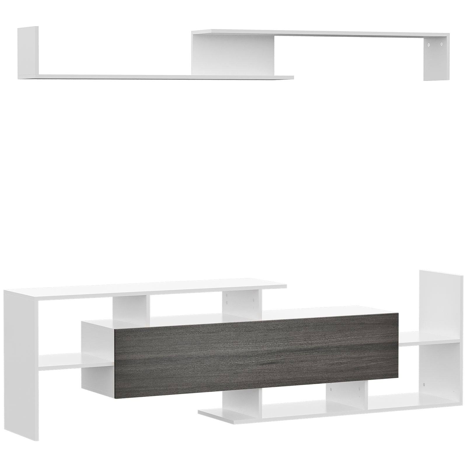 TV Cabinet with Wall Shelf for Wall-Mounted 65" TVs or Standing 40" TVs - White and Grey