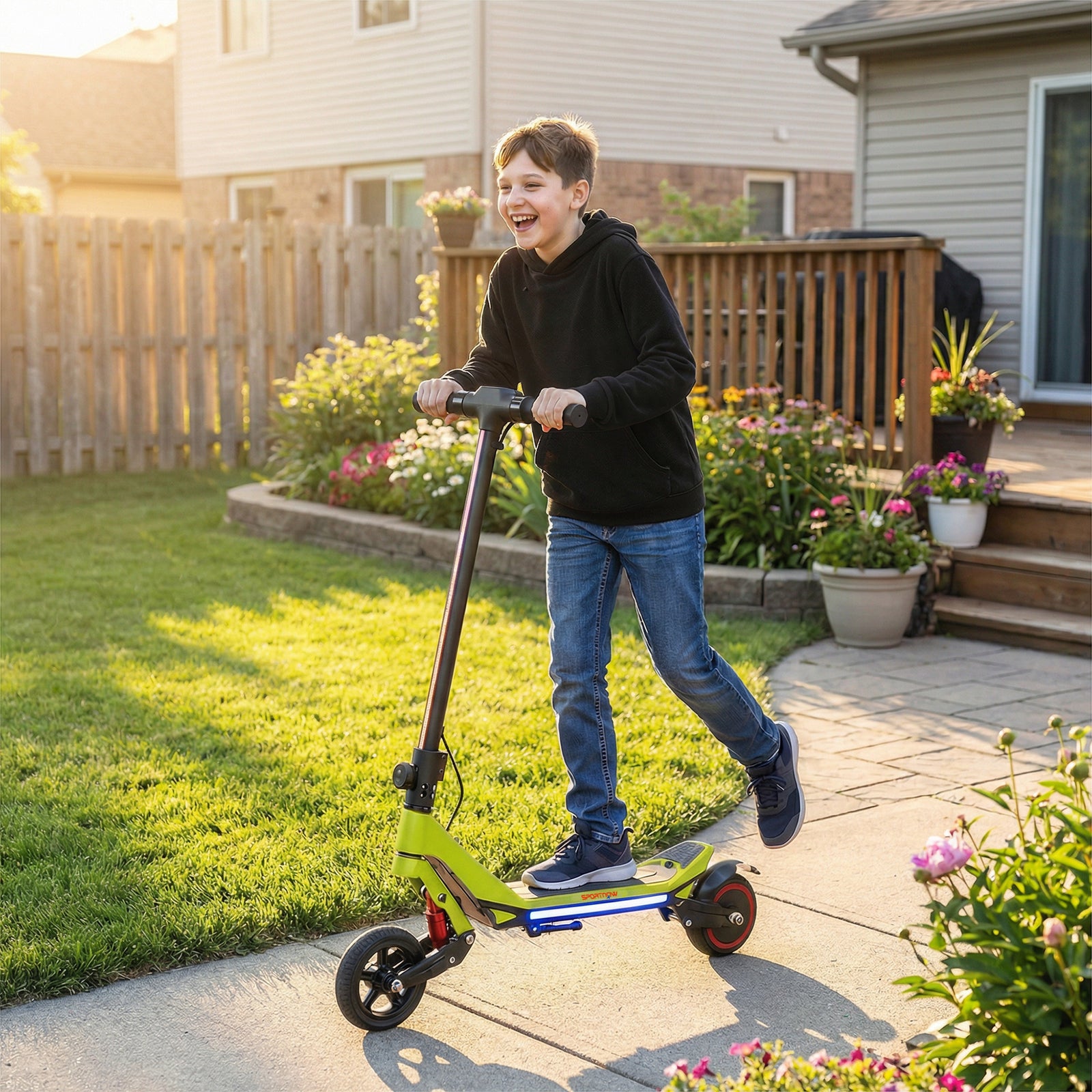 Electric Scooter for Kids, Foldable E Scooter for Age Age 6+ with LED 