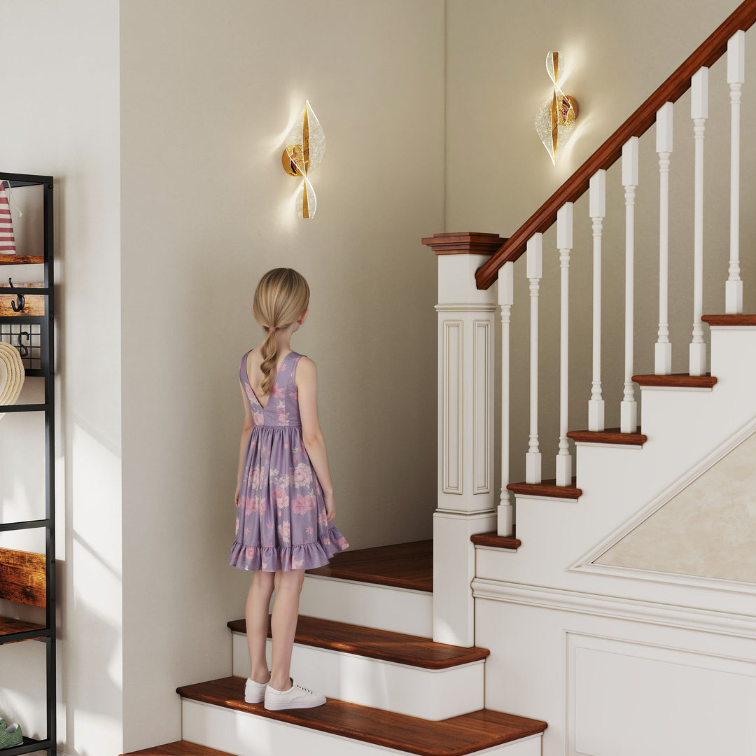 Led Wall Lamp 2 Pack, 13W Modern Indoor Spiral Wall Light, Colour Temperature Adjustable 3000K/4000K/6500K, for Bedroom, Living Room, Hallway, Stairs, Gold Tone