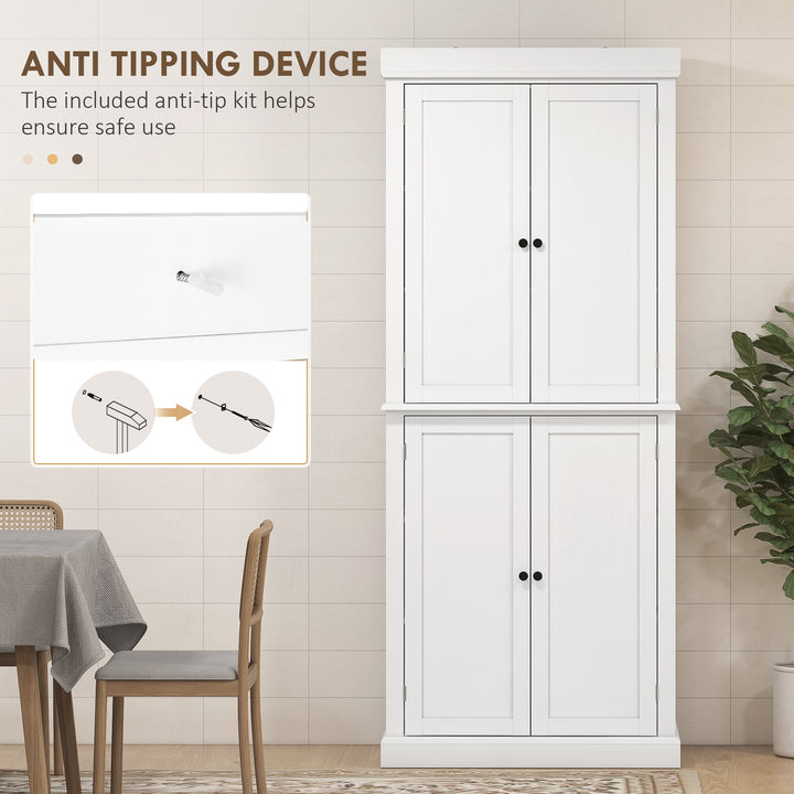 MCL Freestanding Kitchen Cupboard with 4 Doors, Storage Cabinet with 6-Tier Shelving and 4 Adjustable Shelves, White