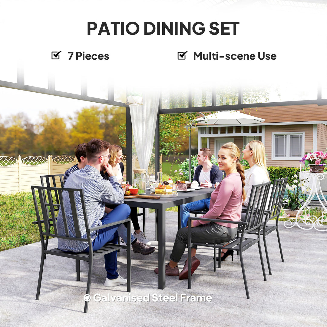 Outsunny Seven-Piece Minimal Metal Garden Dining Set, with Parasol Hole - Black