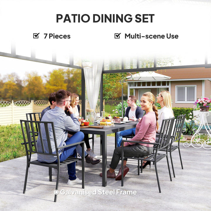 Outsunny Seven-Piece Minimal Metal Garden Dining Set, with Parasol Hole - Black
