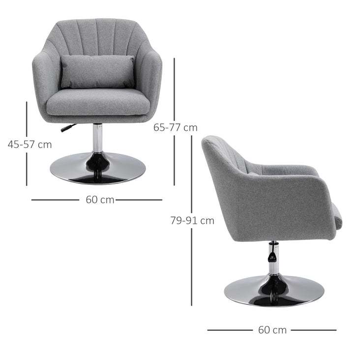 Swivel Linen Fabric Accent Chair for Living Room Contemporary Vanity Armchair with Adjustable Height Thick Cushion Lumbar Support Armrest for Bedroom Office Light Grey