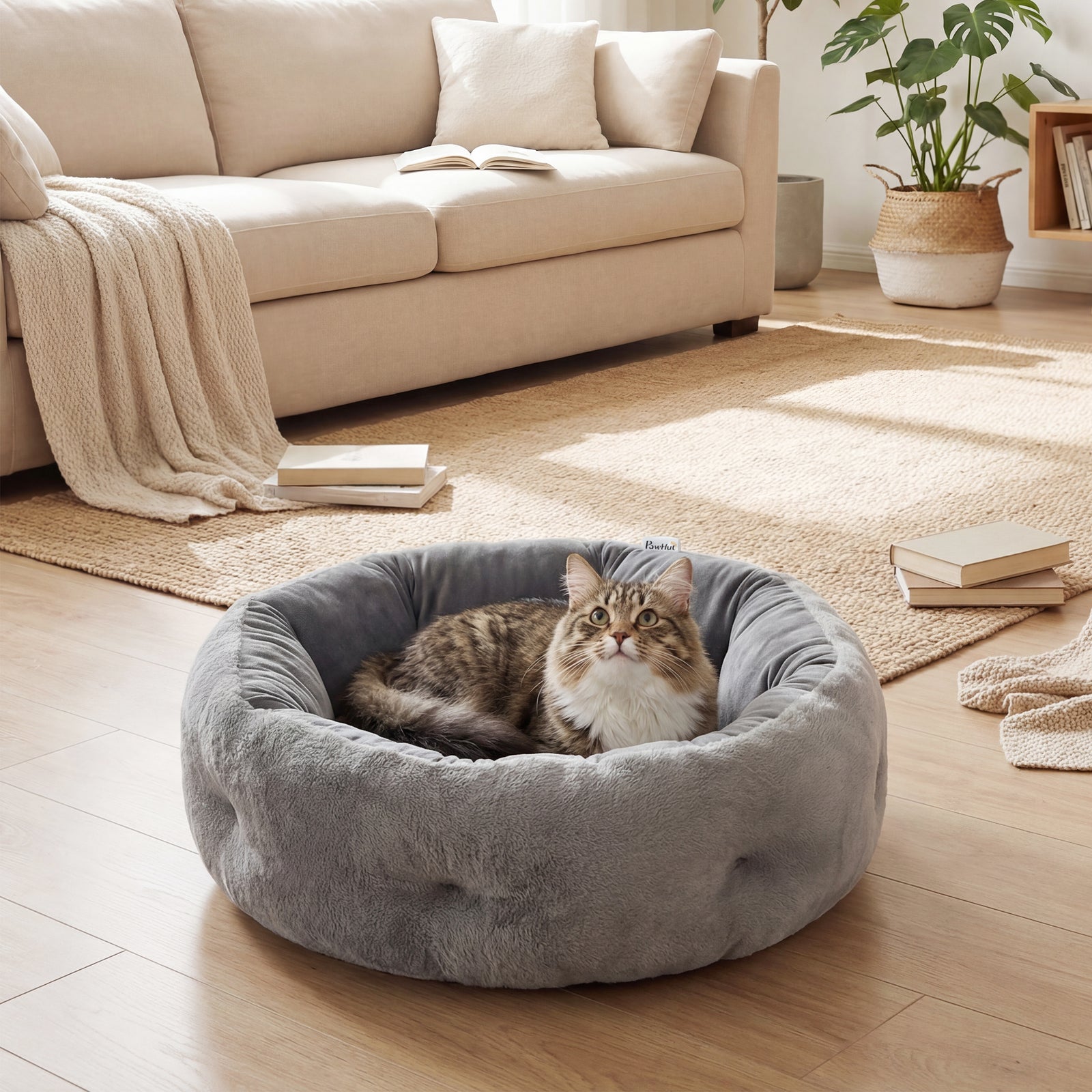 Cat Bed, Reversible Dog Pet Bed for Indoor Cats and Small Dogs, Round 