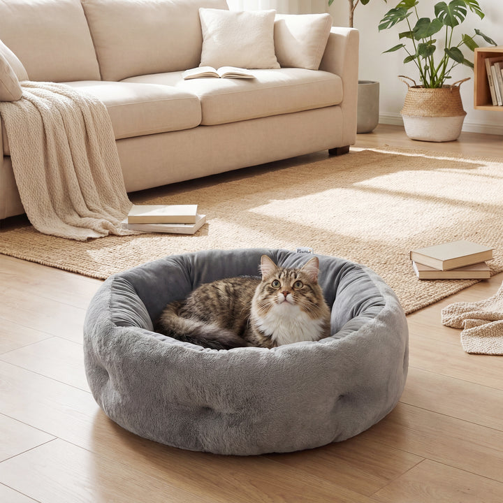 Cat Bed, Reversible Dog Pet Bed for Indoor Cats and Small Dogs, Round 