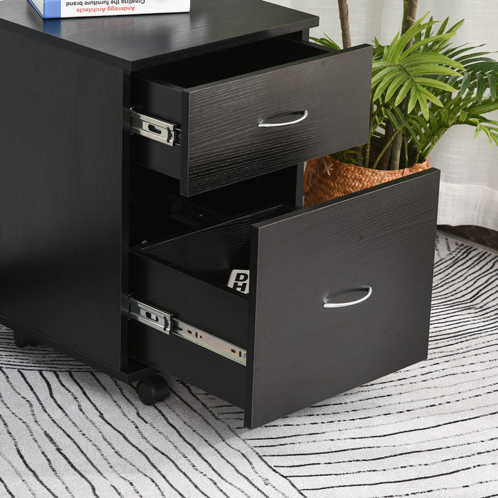 HOMCOM File Cabinet Cupboard Storage with Two Drawers, Table Storage Box with Wheels, Cabinet Bedside Table Storage Box, Black | Aosom UK