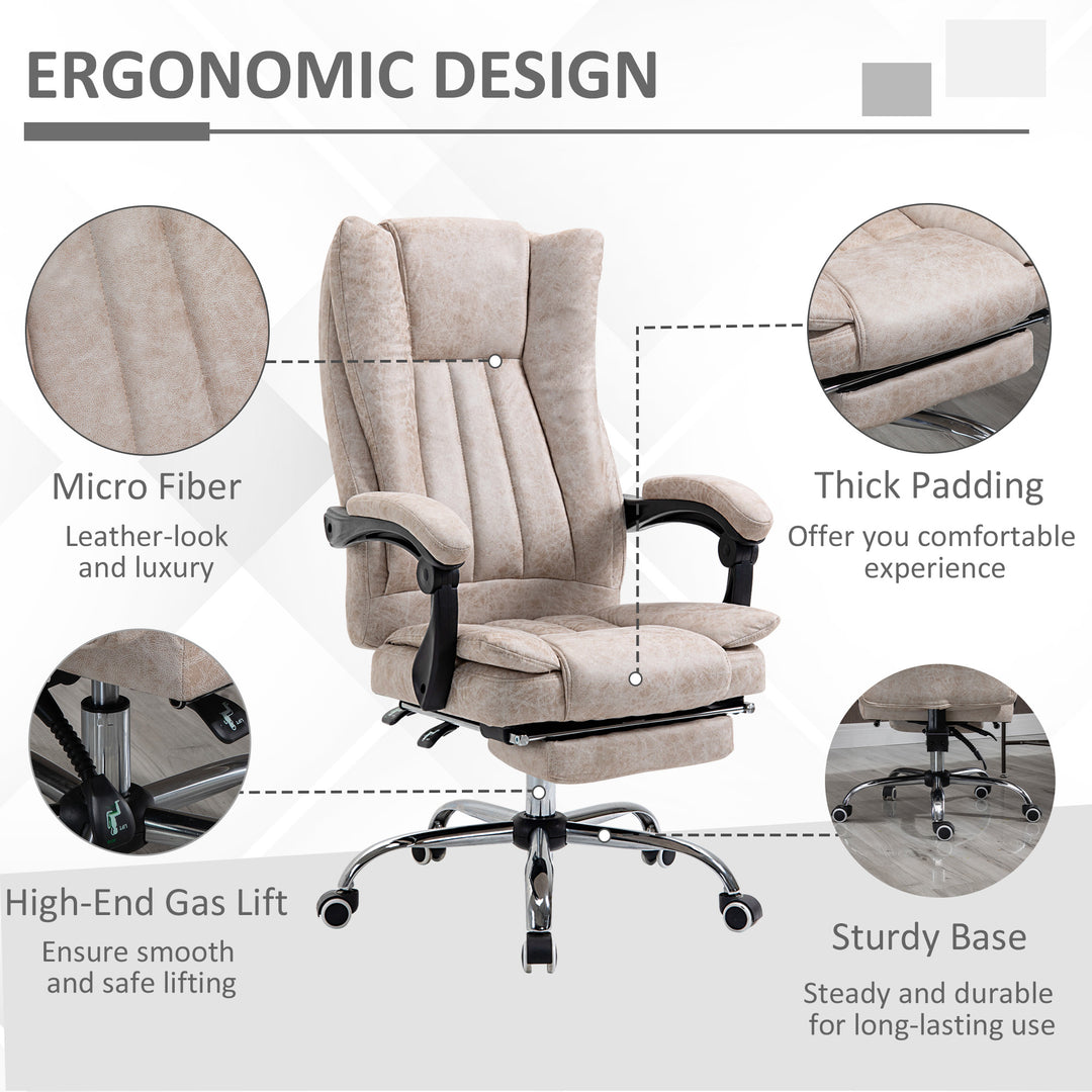 Home Office Chair Microfibre Desk Chair with Reclining Function Armrests Swivel Wheels Footrest Beige