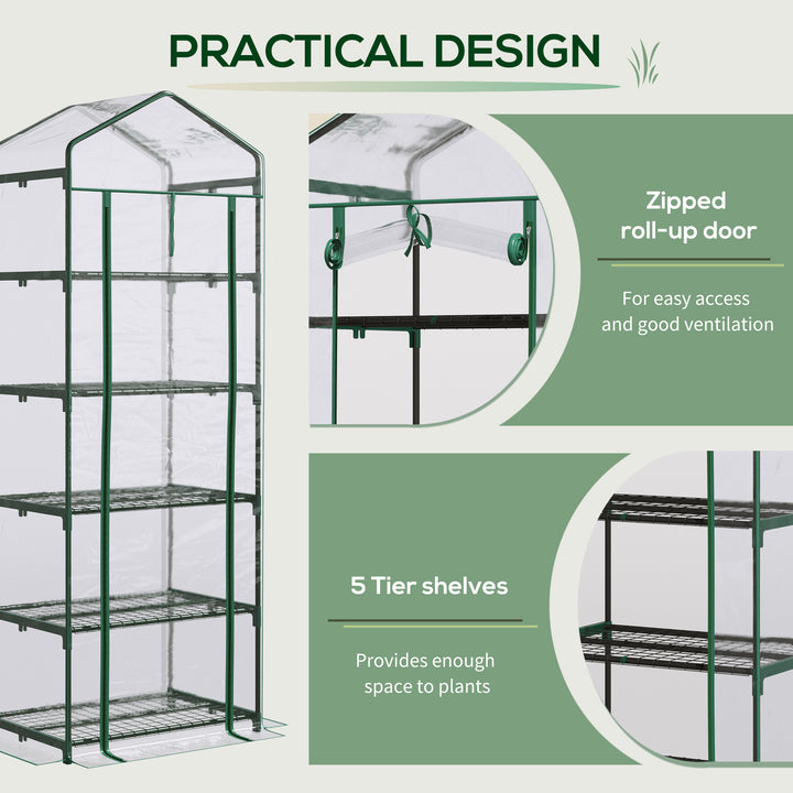 Outsunny 5 Tier Portable Greenhouse, Outdoor Flower Stand with PVC Cover, Metal Frame, Transparent, 69 x 49 x 193 cm