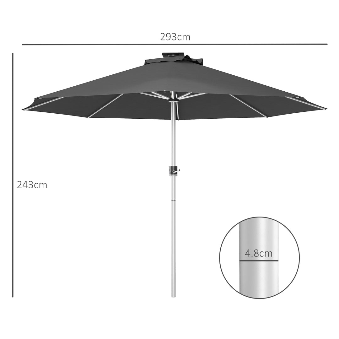 3m Parasol, with Solar-Powered LED Lights - Grey