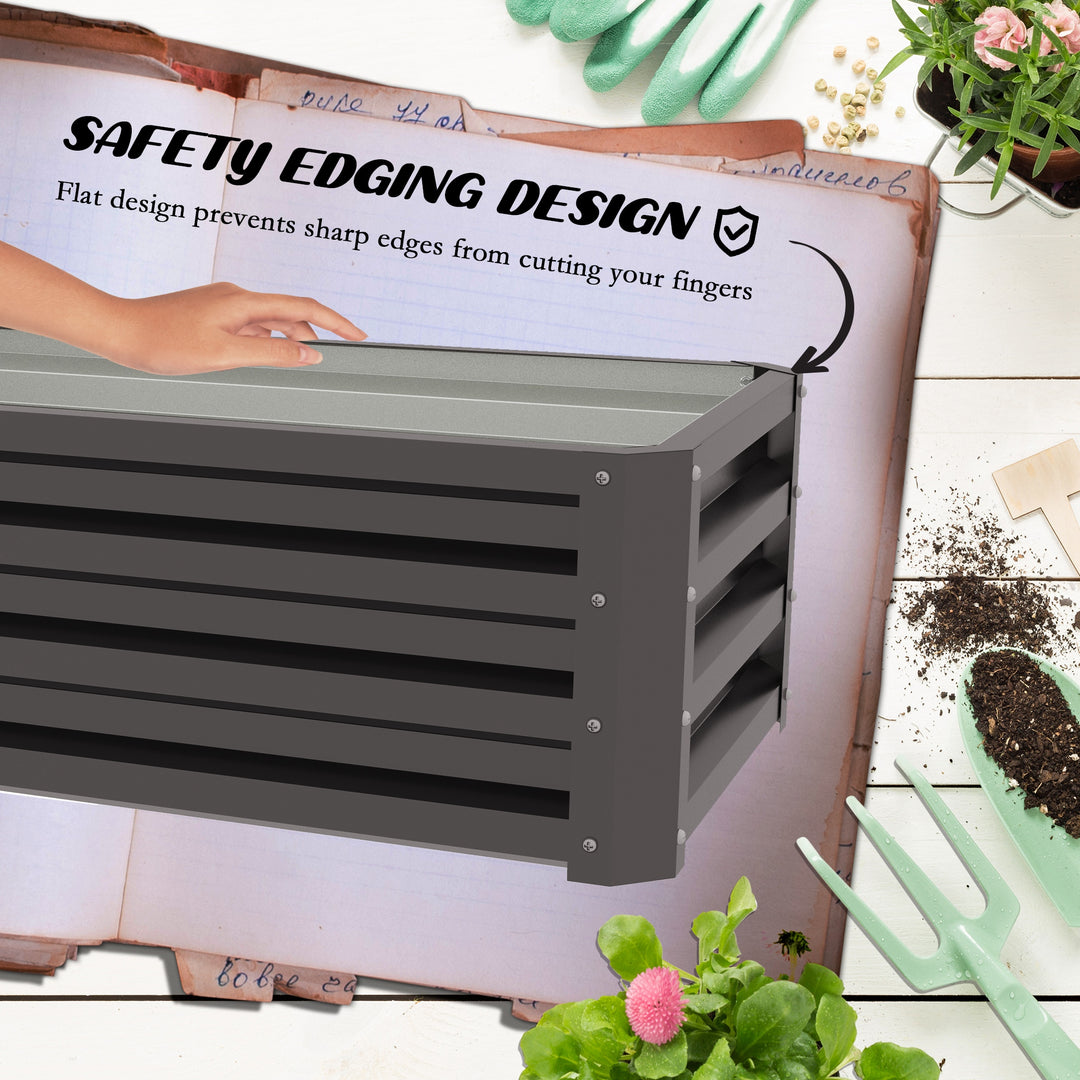 Set of Two 110 x 50cm Steel Planter Boxes - Dark Grey