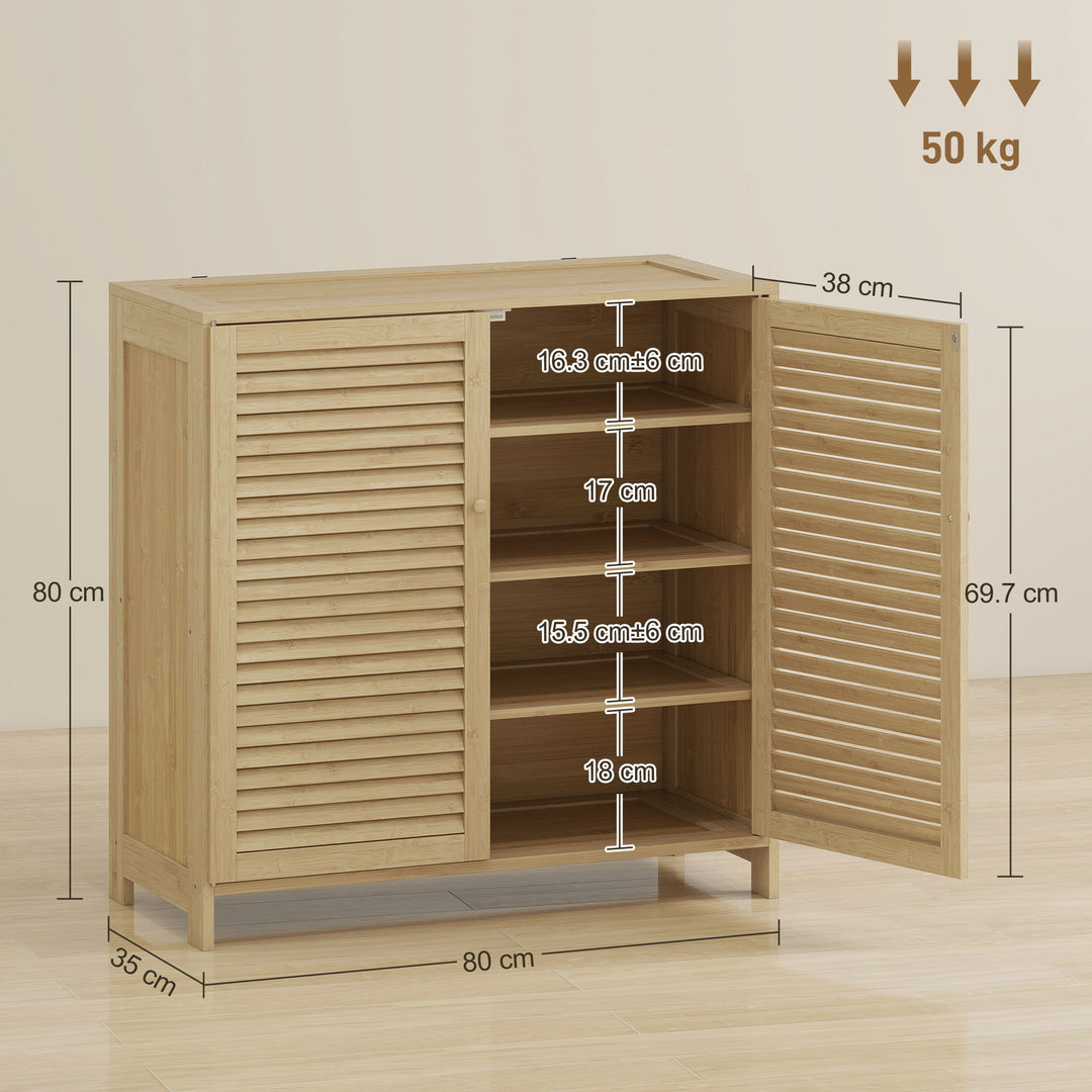 Bamboo Shoe Cabinet with Louvered Doors, 14 Pairs Shoe Storage Cabinet
