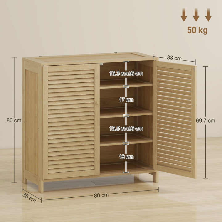 Bamboo Shoe Cabinet with Louvered Doors, 14 Pairs Shoe Storage Cabinet