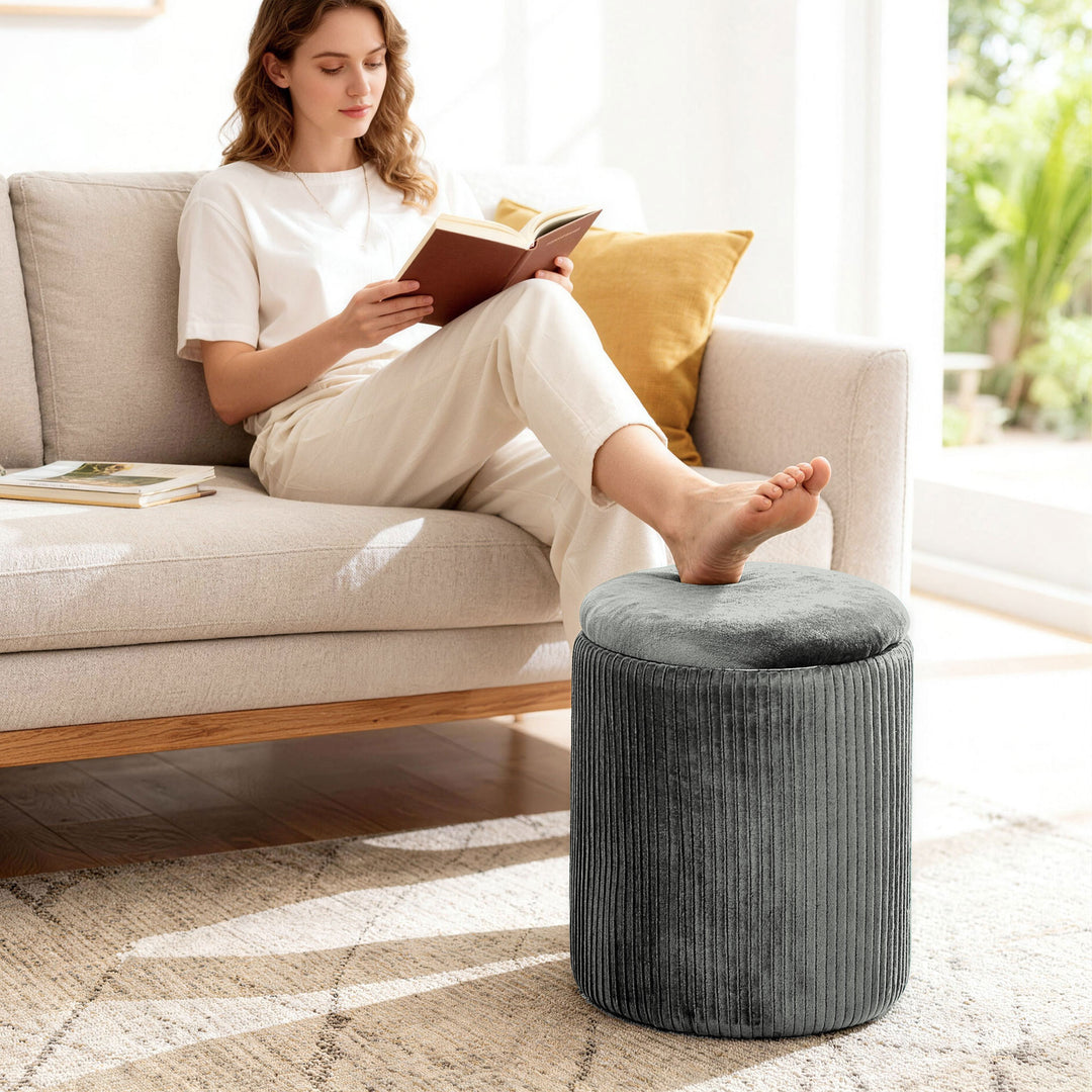 Storage Ottoman Modern Velvet Round Foot Stool for Living Room Bedroom