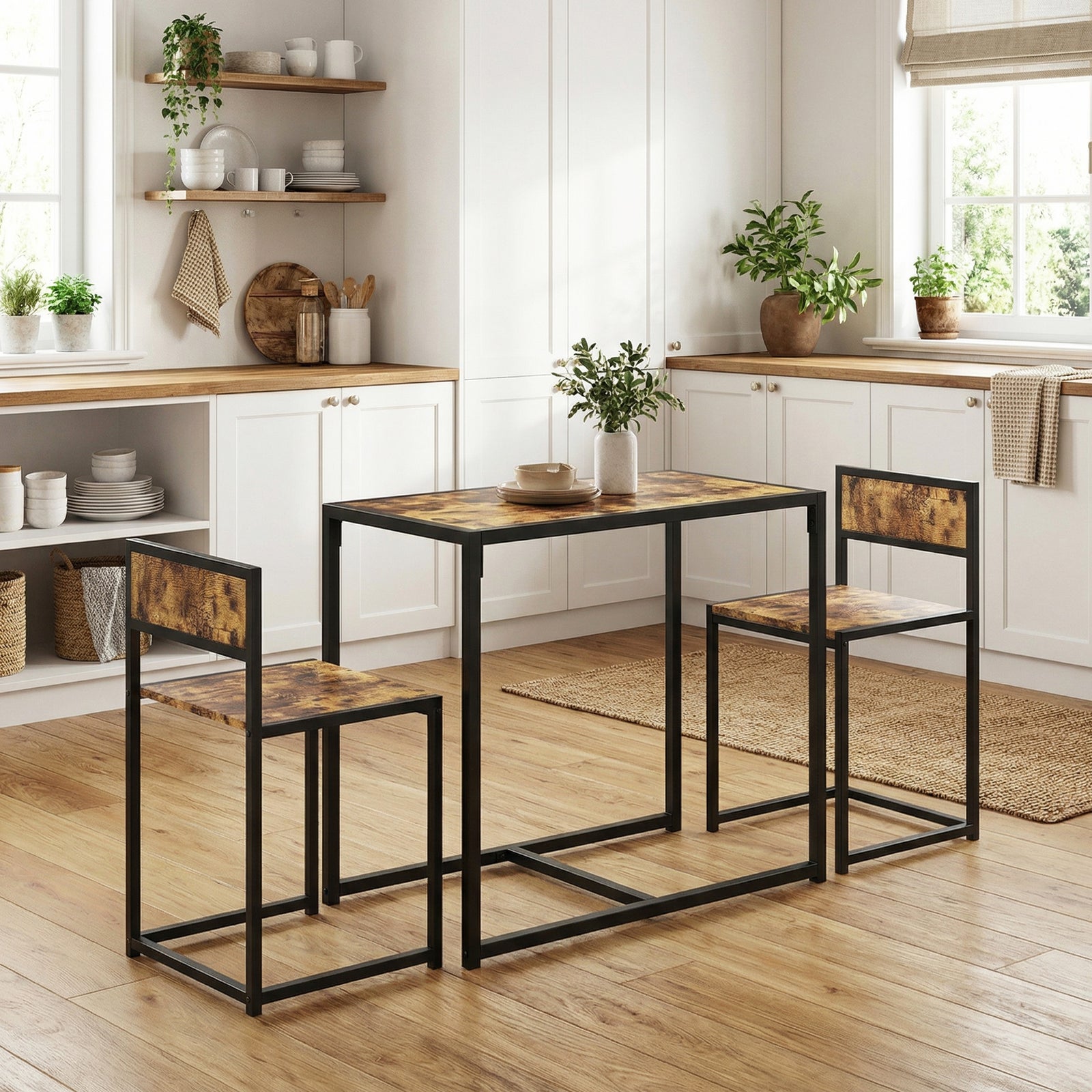 3 Piece Table Stool Set - Rustic Brown