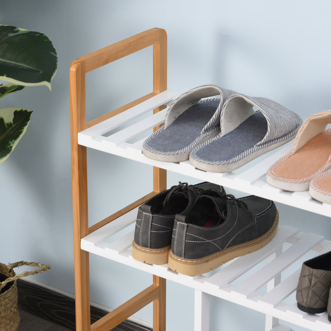 HOMCOM Wooden Shoe Storage Organizer, 4-Tier Stand Shelf Rack, 78 x 68 x 26 cm, Ideal for Hallway, Natural Wood Finish | Aosom UK