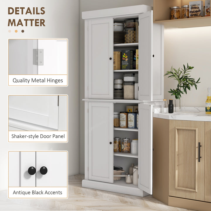 MCL Freestanding Kitchen Cupboard with 4 Doors, Storage Cabinet with 6-Tier Shelving and 4 Adjustable Shelves, White