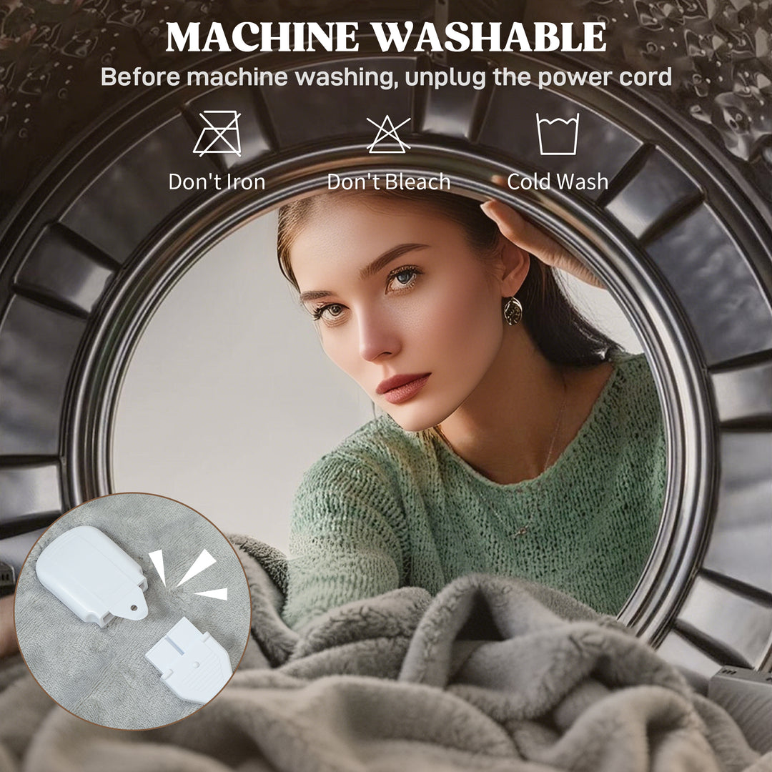 MCL Heated Blanket 180 x 130cm, Electric Throw Blanket with 10 Heat Levels and 10H Timer, Machine Washable Flannel and Cotton Velvet with Overheat Protection, Grey