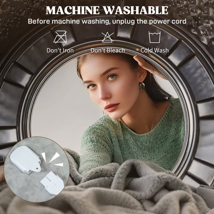 MCL Heated Blanket 180 x 130cm, Electric Throw Blanket with 10 Heat Levels and 10H Timer, Machine Washable Flannel and Cotton Velvet with Overheat Protection, Grey