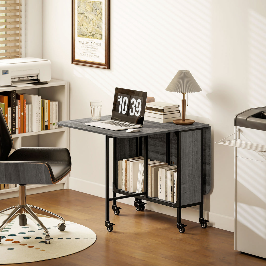 Six-Person Drop Leaf Dining Table - Grey/Black