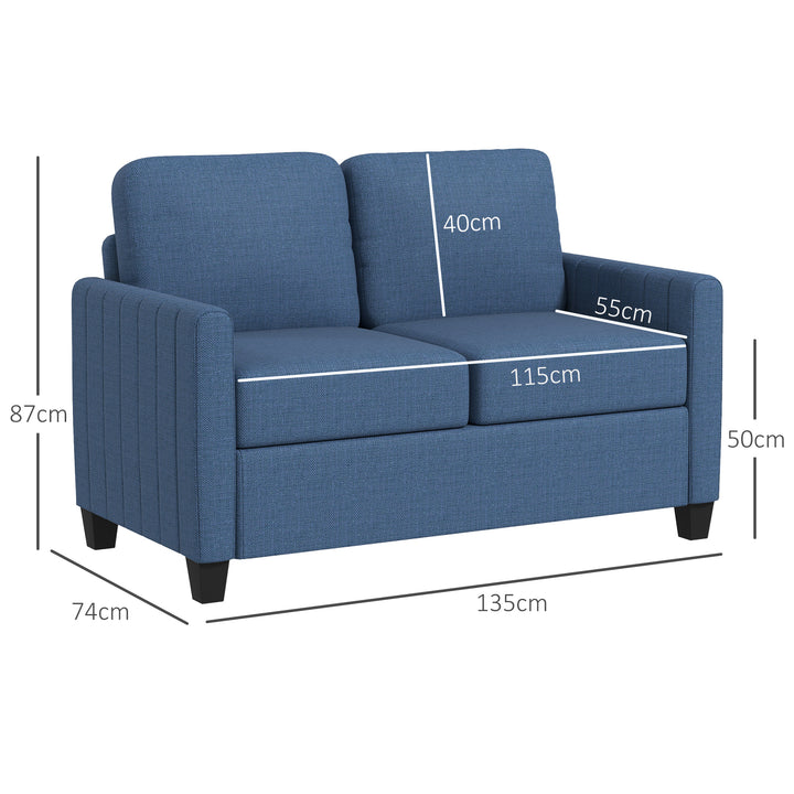 Modern Boxy Linen-Look Two-Seater Sofa - Blue