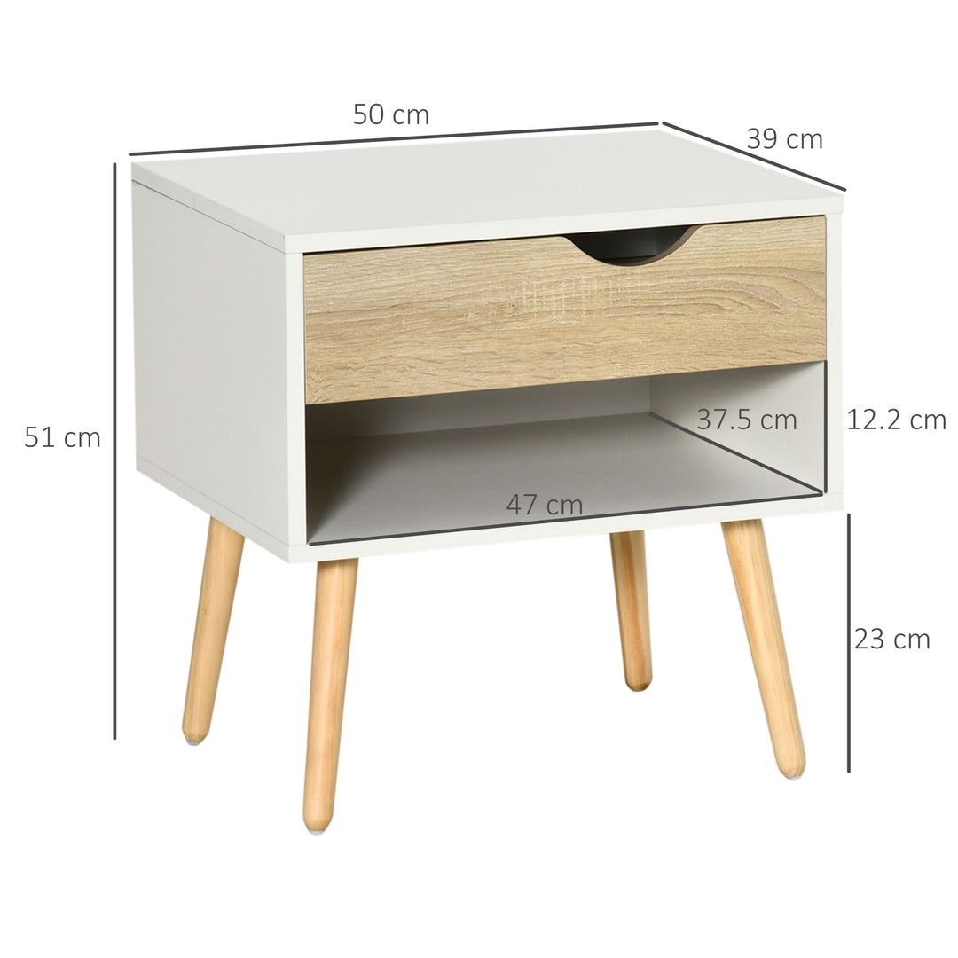 HOMCOM Bedside Table Set: Modern Nightstands with Drawer & Shelf, Bedroom & Living Room Storage, Set of 2 | Aosom UK