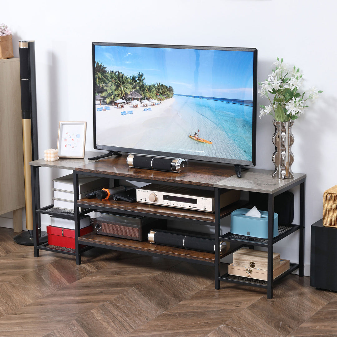 HOMCOM Industrial Media Unit: Sturdy TV Stand for 65" Screens, Living Space Storage with Shelving, Rustic Brown & Grey | Aosom UK