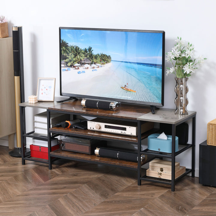 HOMCOM Industrial TV Stand Cabinet for 65 Inch TVs, Living Room Storage with Shelves, Brown and Grey