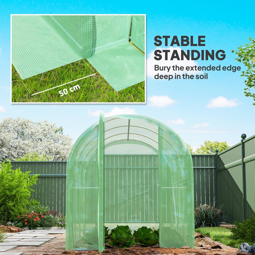 3 x 2 x 2m Polytunnel Greenhouse with Hinged Door, Walk-in Grow House Tent with PE Cover and Galvanised Steel Frame, Green