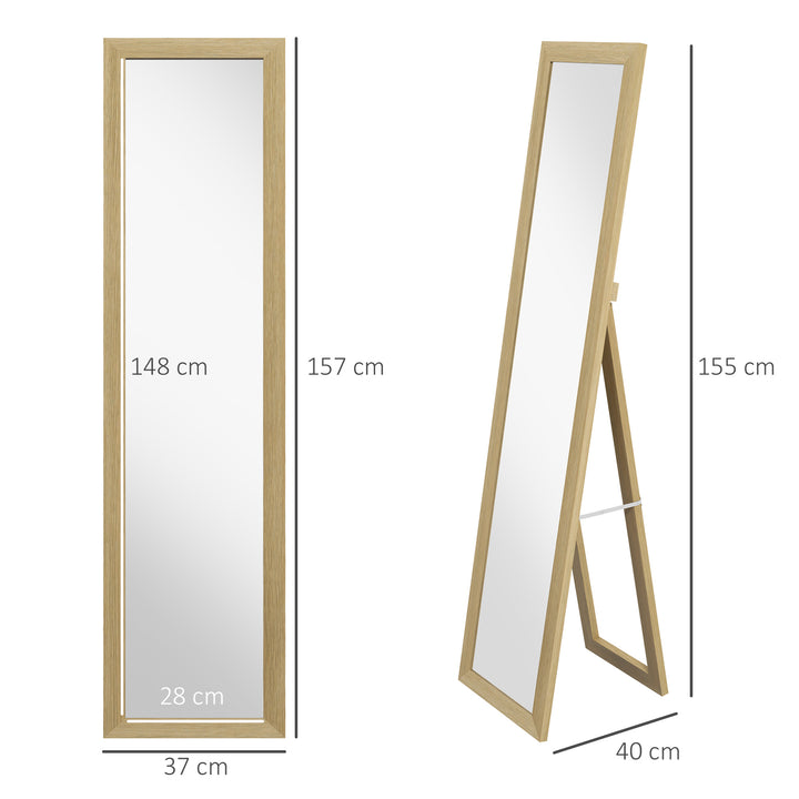 HOMCOM Full Length Wall Mirror w/ Anti-Slip Pads & Wood-Effect Frame for Bedroom, Hallway or Lounge, 155 x 40 cm, Natural | Aosom UK