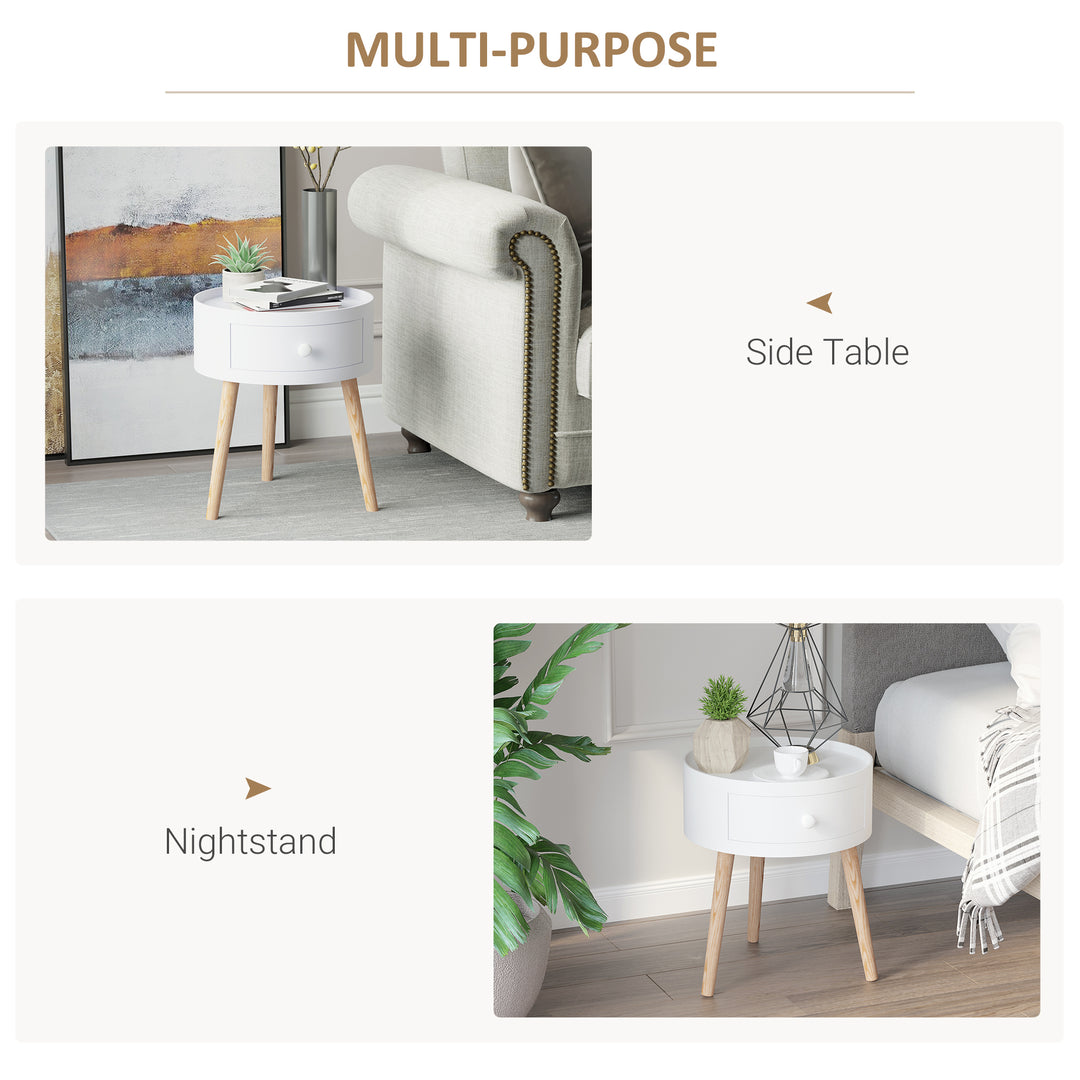 Modern Side Table, Small Coffee Table, Round Bedside Table with Drawer